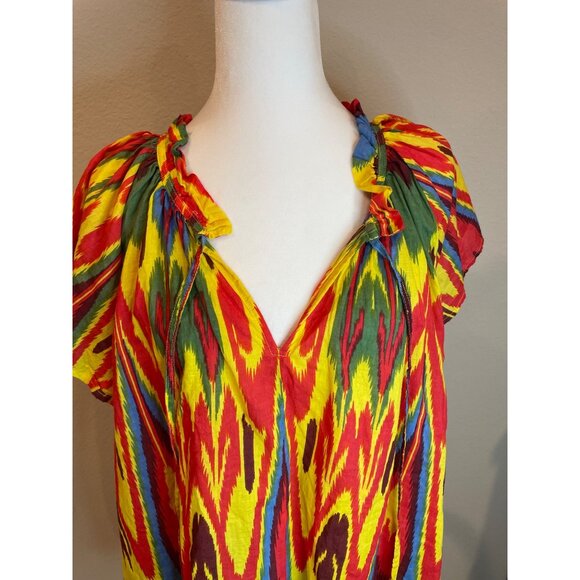 Ivy Jane Red Multi Flutter Sleeve V Neck Blouse - Picture 4 of 7